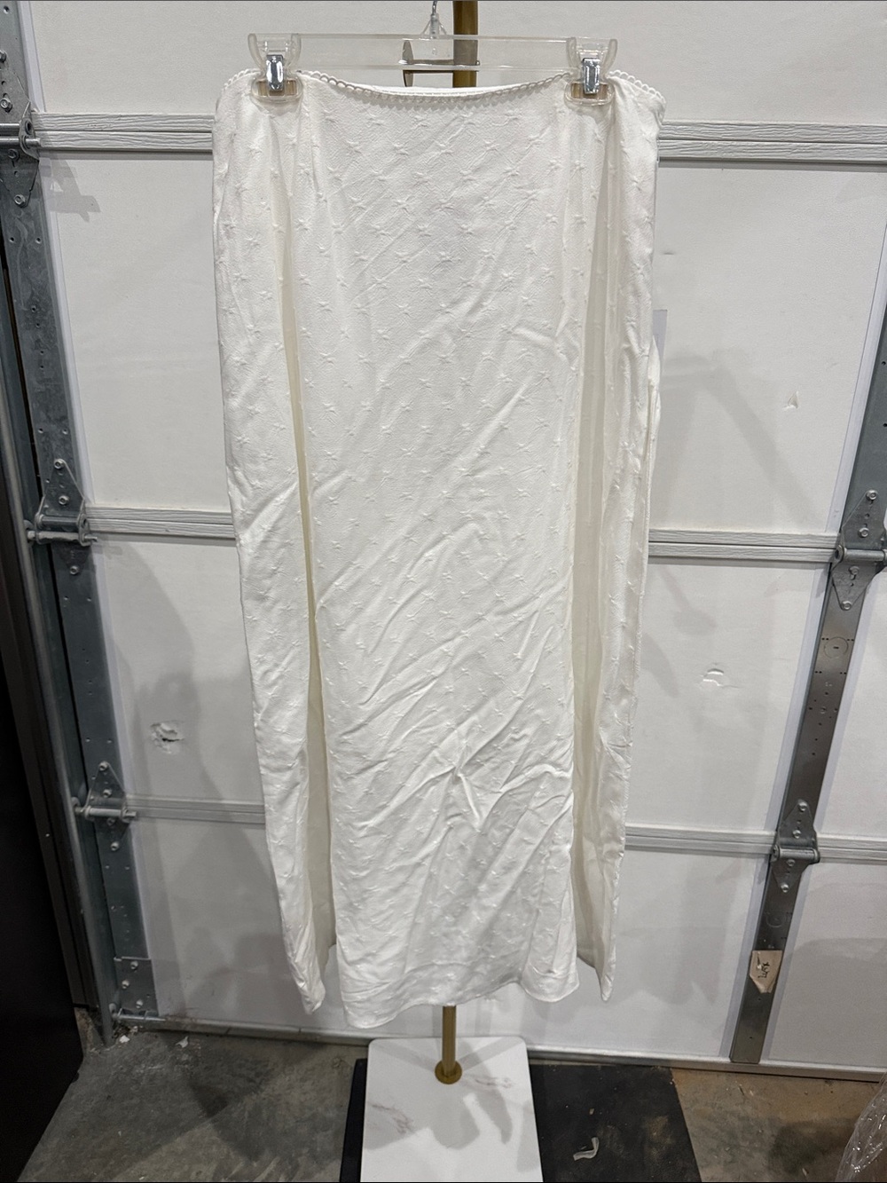 Sienna Sky Ivory to white Maxi Skirt with Subtle Dot Texture
